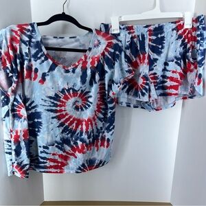 Secret Treasures Red, White, and Blue Tie-Dye PJ Set, Shorts and T-Shirt, Size M